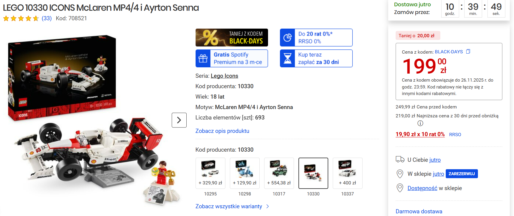 Okazja Cenowa (Icons) – 10330 McLaren MP4/4 i Ayrton Senna