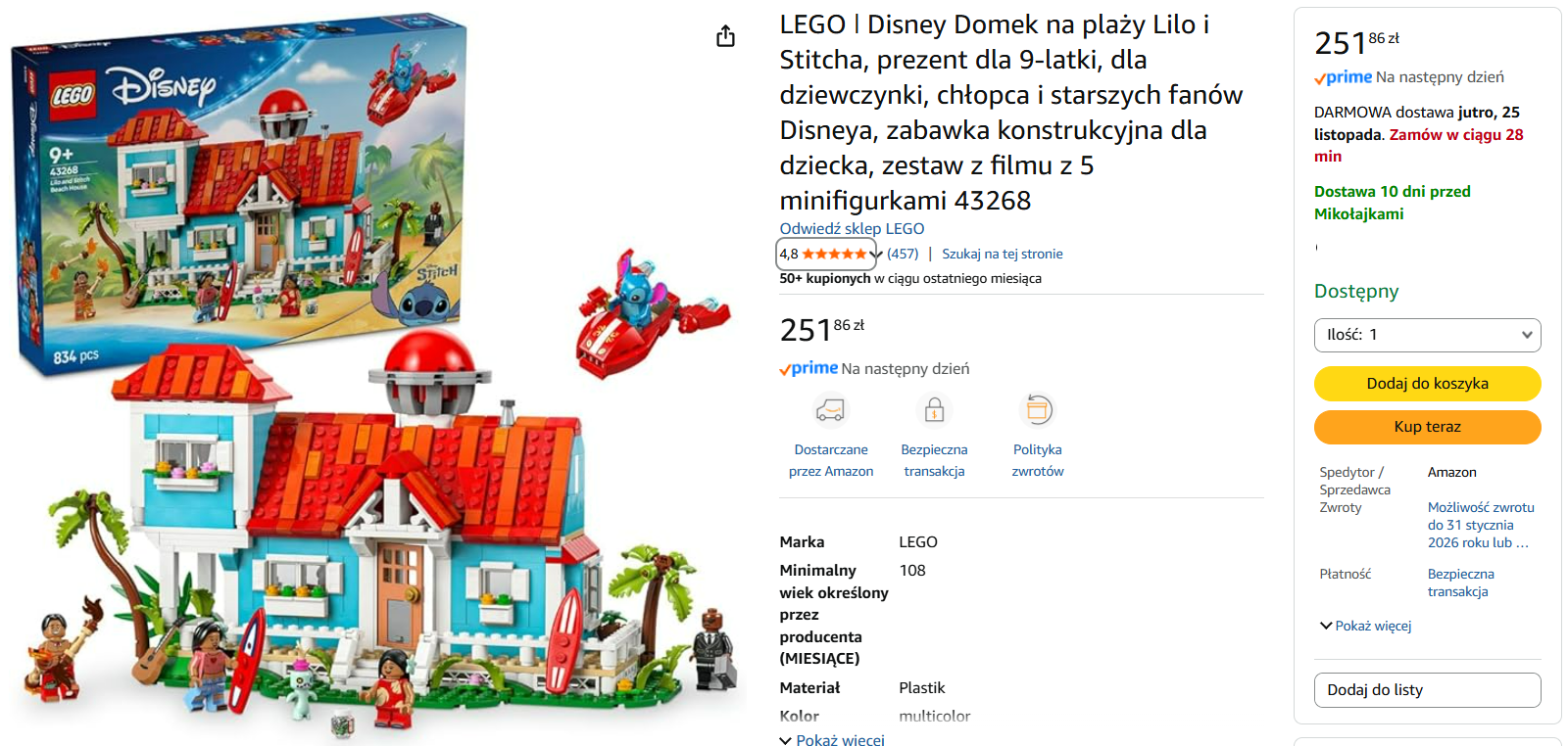 Okazja Cenowa (Disney) – 43268 Domek na plaży Lilo i Stitcha