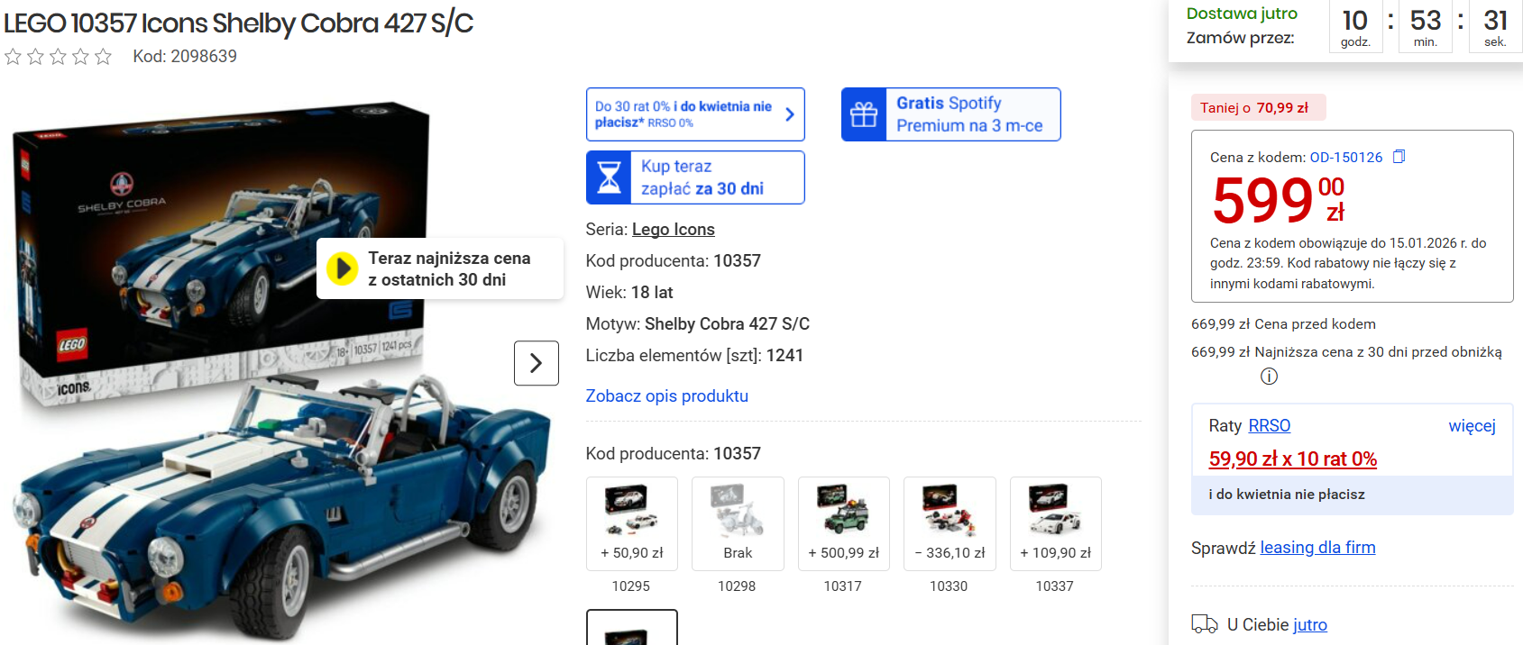 Okazja Cenowa (Icons) – 10357 Shelby Cobra 427 S/C