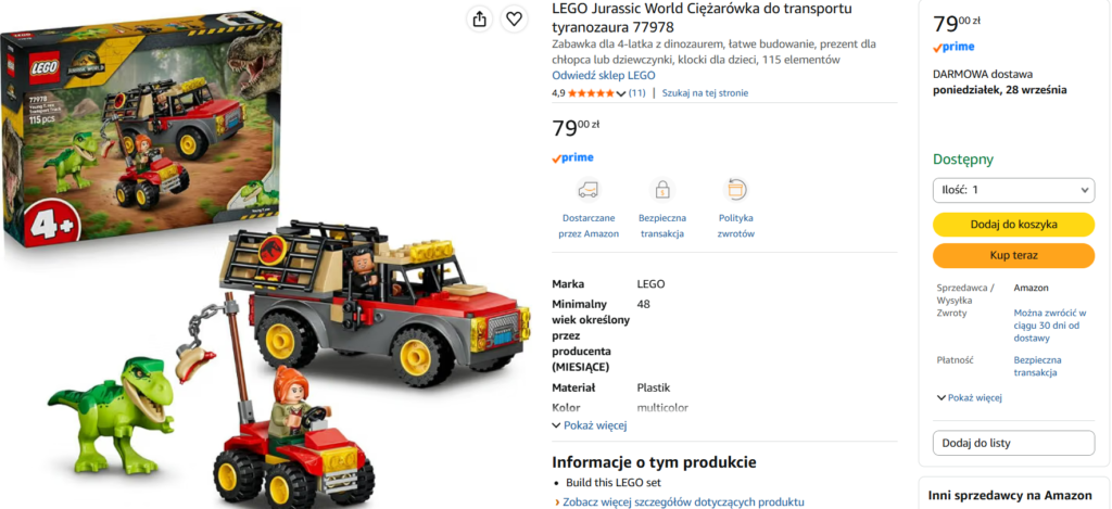 Okazja Cenowa (Juraccis World) – 77978 Ciężarówka do transportu młodego tyranozaura